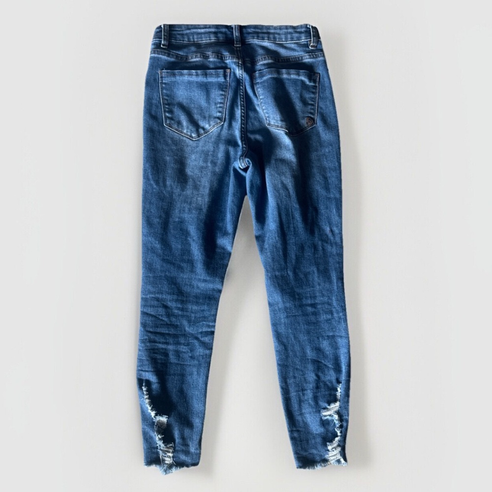 Women's Indigo Rein Distressed Skinny Jeans Button Fly Dark Wash Size 3/25 - Picture 2 of 4